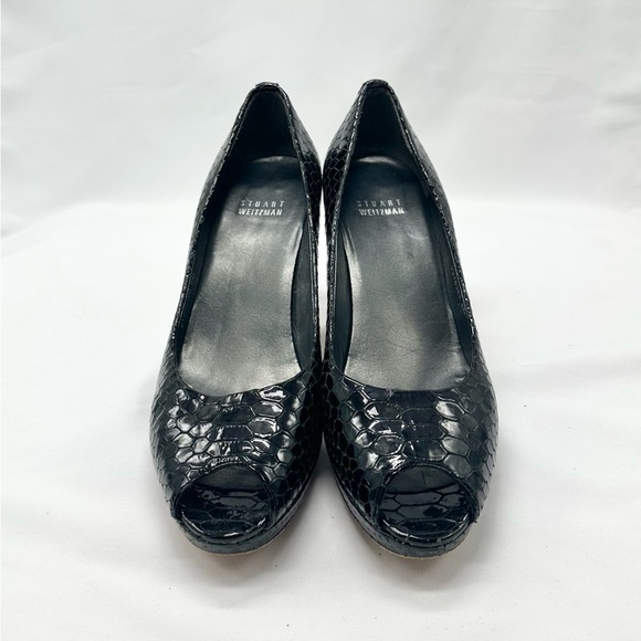 Stuart Weitzman Plainfield Peep Toe Pumps Black Size 8M - Picture 2 of 8